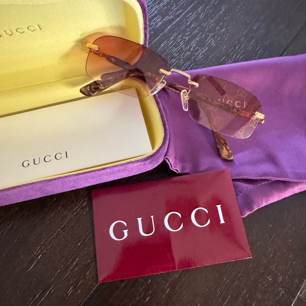 Gucci Gold and Purple Rimless Sunglasses